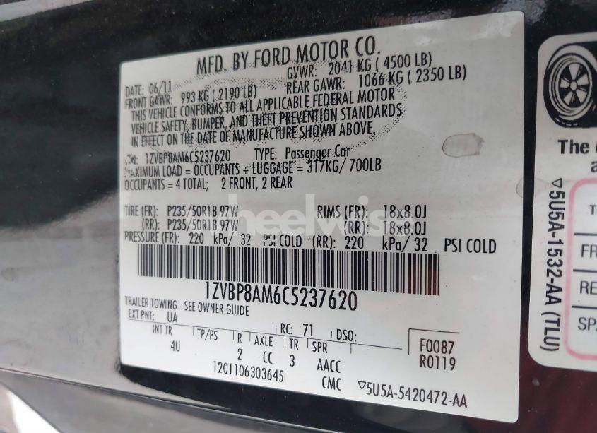 Photo 9 of 2012 Ford Mustang V6 PREMIUM (VIN 1ZVBP8AM6C5237620)