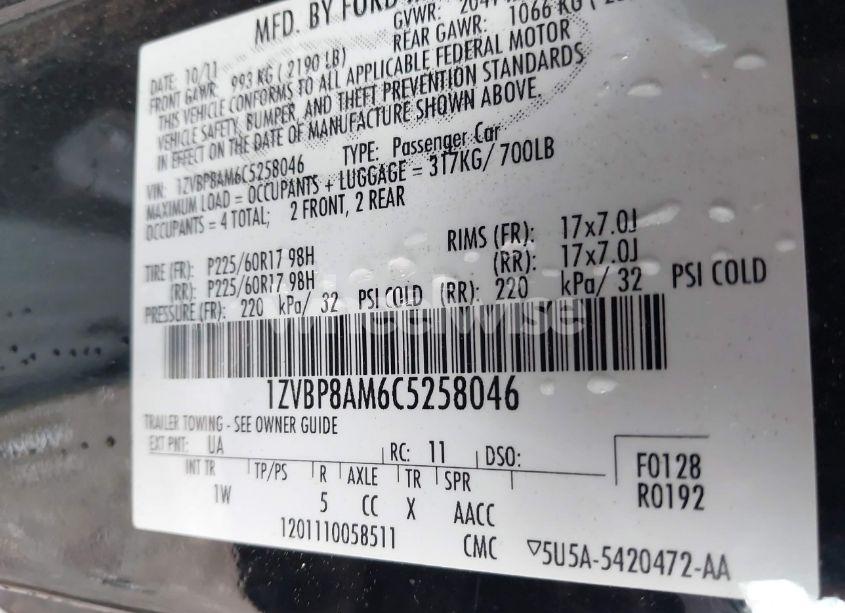 Photo 9 of 2012 Ford Mustang V6 (VIN 1ZVBP8AM6C5258046)