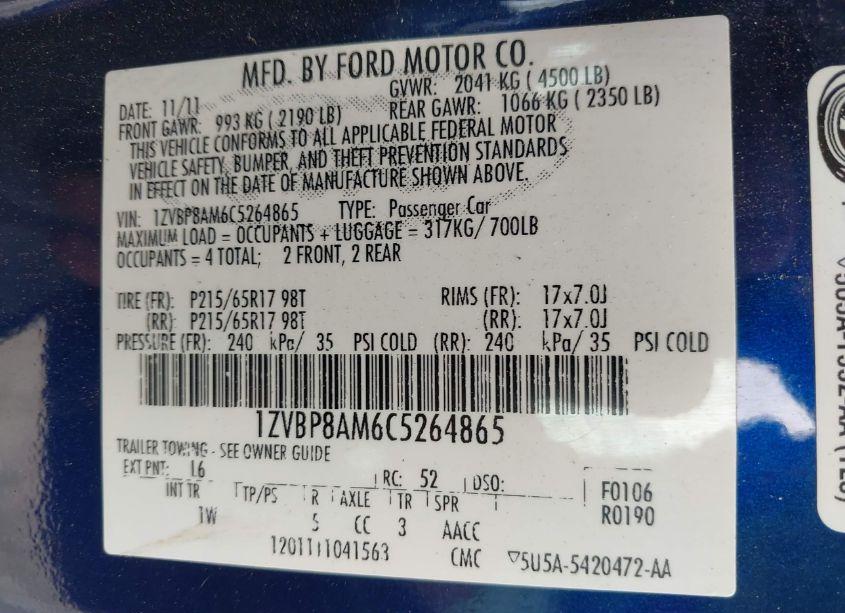 Photo 9 of 2012 Ford Mustang V6 (VIN 1ZVBP8AM6C5264865)