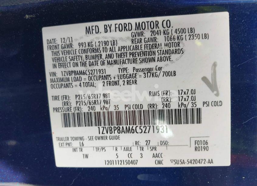 Photo 9 of 2012 Ford Mustang V6 (VIN 1ZVBP8AM6C5271931)