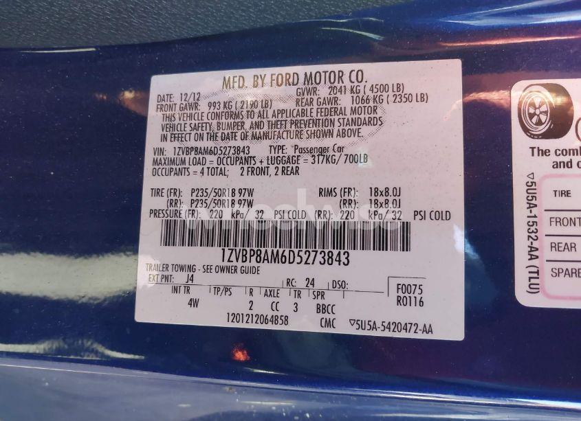 Photo 9 of 2013 Ford Mustang V6 PREMIUM (VIN 1ZVBP8AM6D5273843)