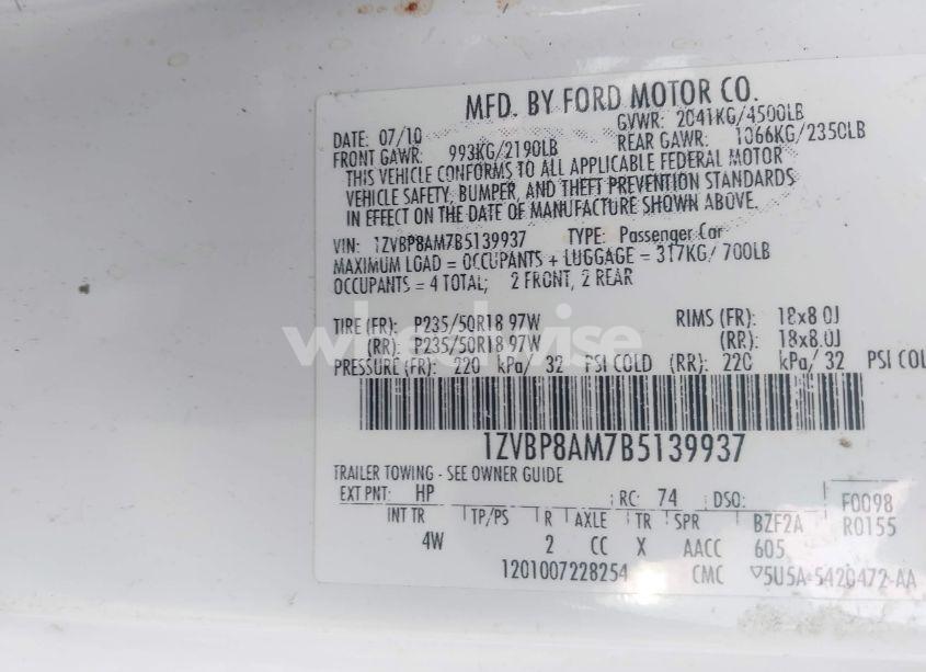 Photo 9 of 2011 Ford Mustang V6 PREMIUM (VIN 1ZVBP8AM7B5139937)