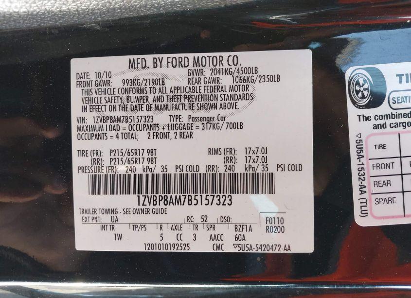 Photo 9 of 2011 Ford Mustang V6 (VIN 1ZVBP8AM7B5157323)