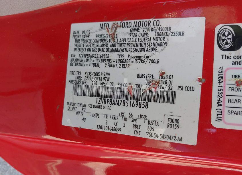 Photo 9 of 2011 Ford Mustang V6 PREMIUM (VIN 1ZVBP8AM7B5169858)