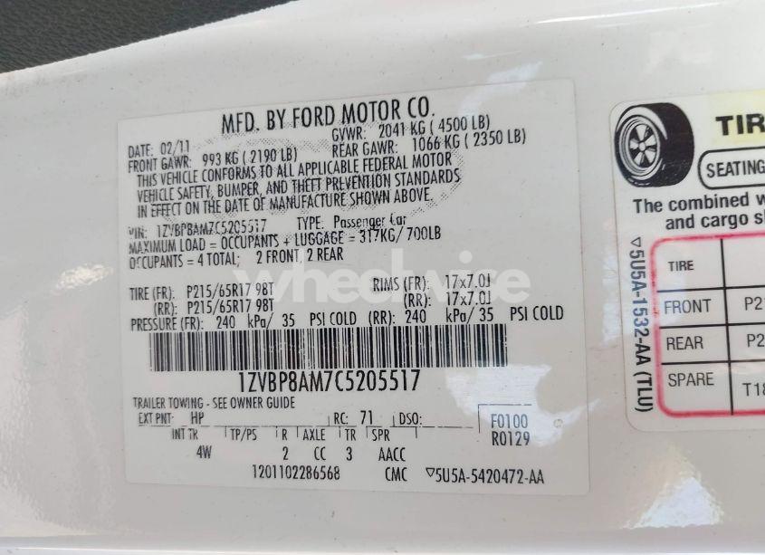 Photo 9 of 2012 Ford Mustang V6 PREMIUM (VIN 1ZVBP8AM7C5205517)