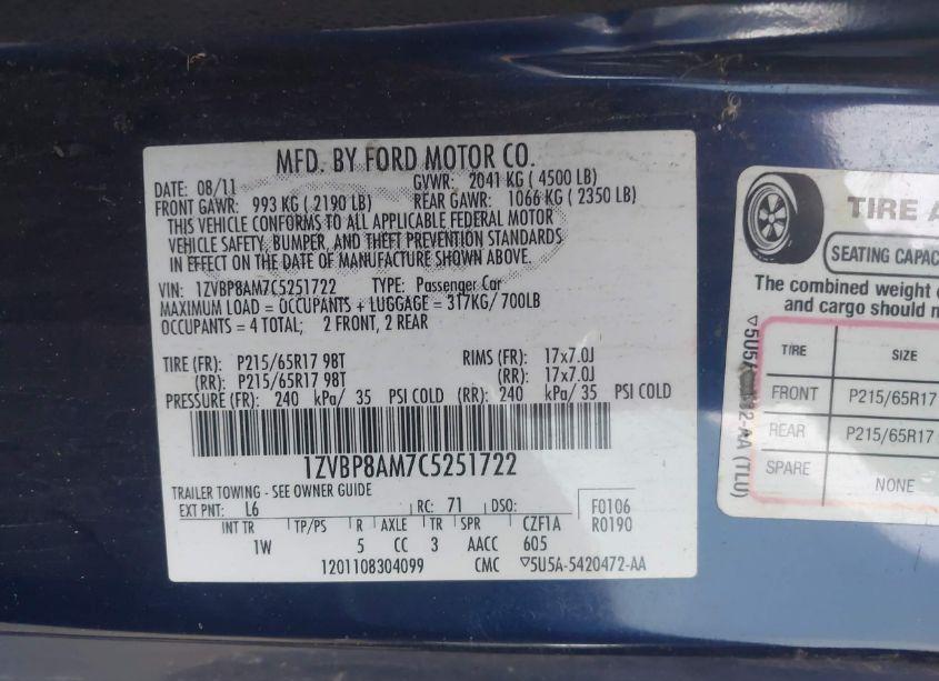 Photo 9 of 2012 Ford Mustang V6 (VIN 1ZVBP8AM7C5251722)