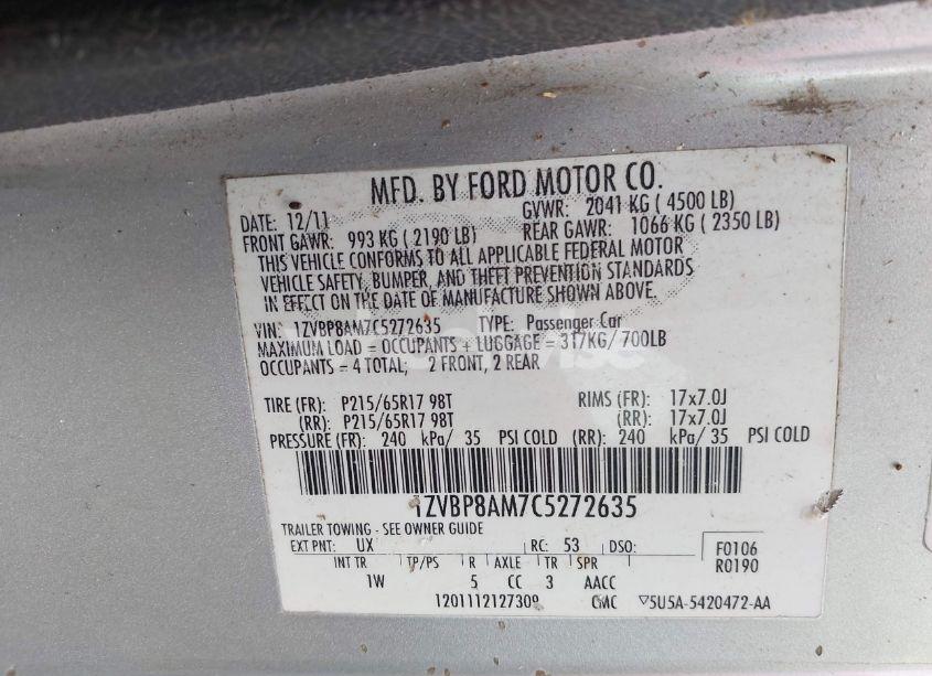 Photo 9 of 2012 Ford Mustang V6 (VIN 1ZVBP8AM7C5272635)