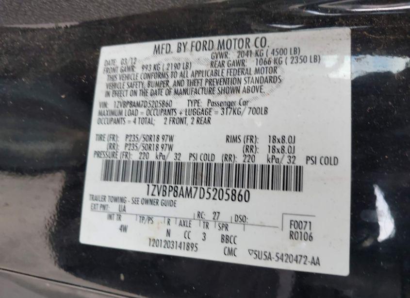 Photo 9 of 2013 Ford Mustang V6 PREMIUM (VIN 1ZVBP8AM7D5205860)