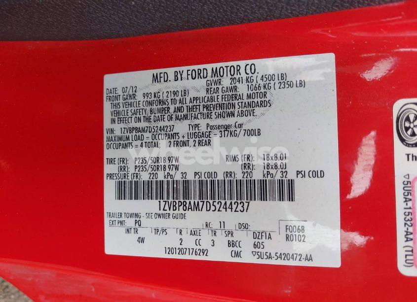 Photo 9 of 2013 Ford Mustang V6 PREMIUM (VIN 1ZVBP8AM7D5244237)