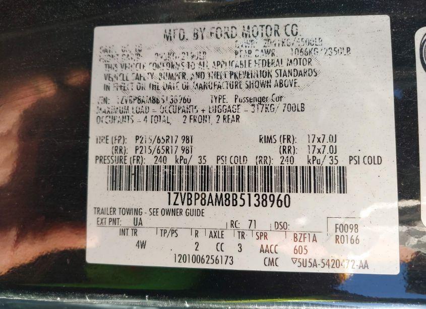 Photo 9 of 2011 Ford Mustang V6 PREMIUM (VIN 1ZVBP8AM8B5138960)