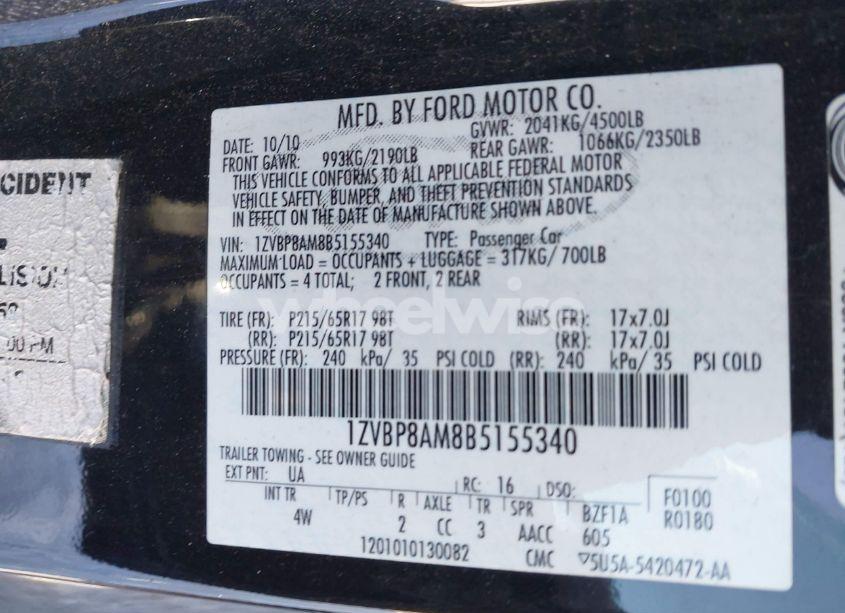 Photo 9 of 2011 Ford Mustang V6 PREMIUM (VIN 1ZVBP8AM8B5155340)