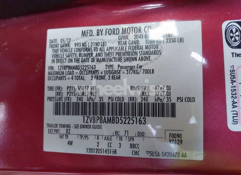 Photo 9 of 2013 Ford Mustang V6 PREMIUM (VIN 1ZVBP8AM8D5225163)