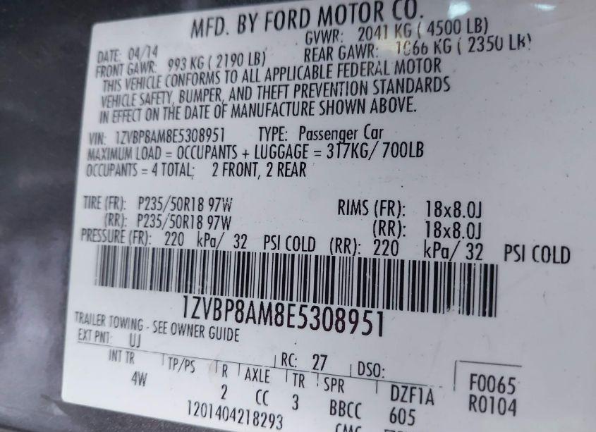 Photo 9 of 2014 Ford Mustang V6 PREMIUM (VIN 1ZVBP8AM8E5308951)