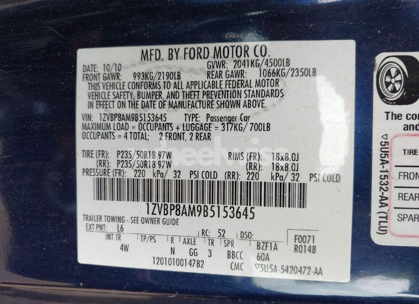 Photo 9 of 2011 Ford Mustang V6 PREMIUM (VIN 1ZVBP8AM9B5153645)