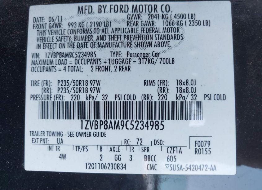 Photo 9 of 2012 Ford Mustang V6 PREMIUM (VIN 1ZVBP8AM9C5234985)