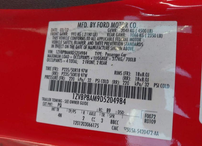 Photo 9 of 2013 Ford Mustang V6 PREMIUM (VIN 1ZVBP8AM9D5204984)