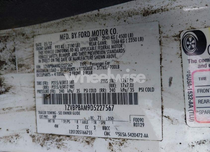 Photo 9 of 2013 Ford Mustang V6 PREMIUM (VIN 1ZVBP8AM9D5227567)