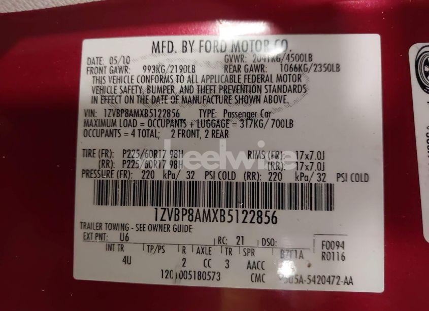 Photo 9 of 2011 Ford Mustang V6 PREMIUM (VIN 1ZVBP8AMXB5122856)