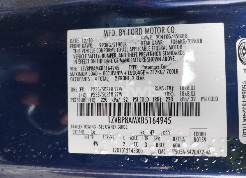 Photo 9 of 2011 Ford Mustang V6 PREMIUM (VIN 1ZVBP8AMXB5164945)