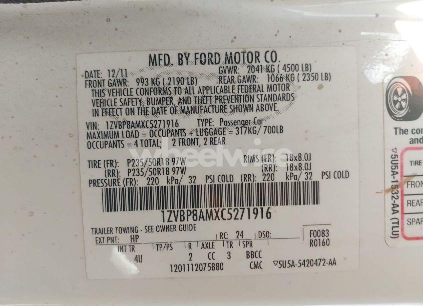 Photo 9 of 2012 Ford Mustang V6 PREMIUM (VIN 1ZVBP8AMXC5271916)