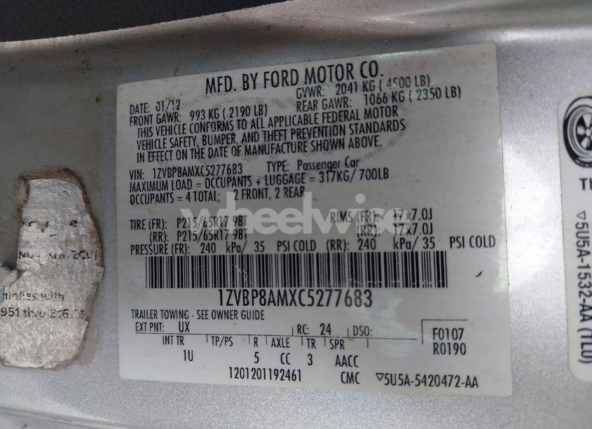 Photo 9 of 2012 Ford Mustang V6 (VIN 1ZVBP8AMXC5277683)