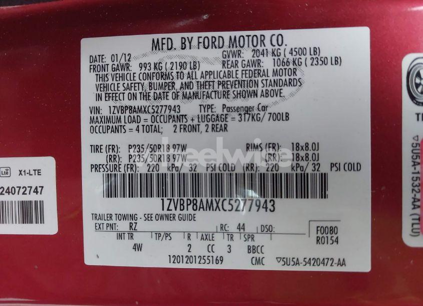 Photo 9 of 2012 Ford Mustang V6 PREMIUM (VIN 1ZVBP8AMXC5277943)