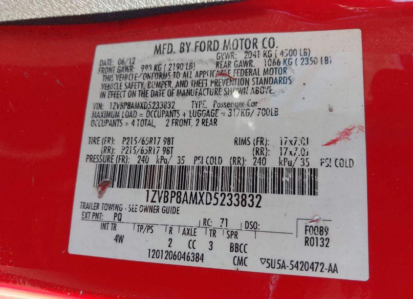 Photo 9 of 2013 Ford Mustang V6 PREMIUM (VIN 1ZVBP8AMXD5233832)