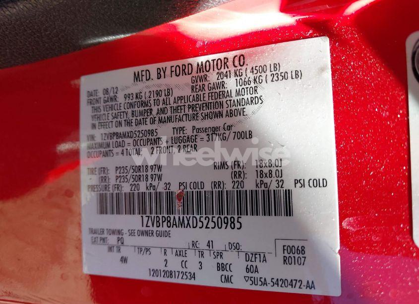 Photo 9 of 2013 Ford Mustang V6 PREMIUM (VIN 1ZVBP8AMXD5250985)