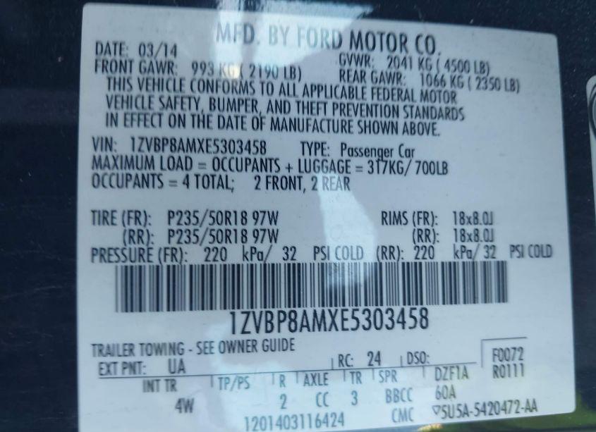 Photo 9 of 2014 Ford Mustang V6 PREMIUM (VIN 1ZVBP8AMXE5303458)