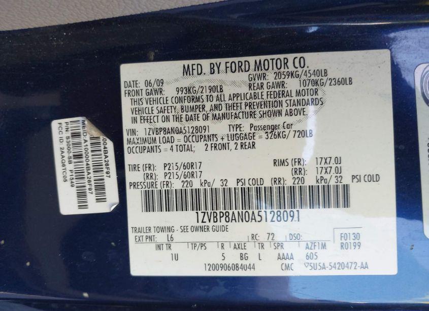 Photo 9 of 2010 Ford Mustang V6/V6 PREMIUM (VIN 1ZVBP8AN0A5128091)