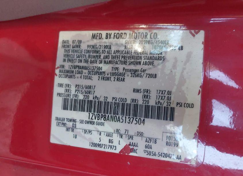 Photo 9 of 2010 Ford Mustang V6/V6 PREMIUM (VIN 1ZVBP8AN0A5137504)