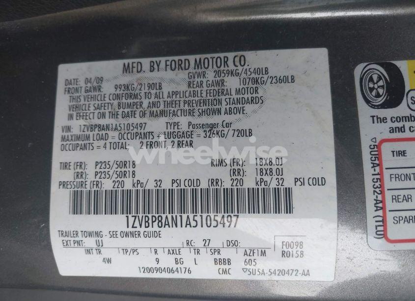 Photo 9 of 2010 Ford Mustang V6/V6 PREMIUM (VIN 1ZVBP8AN1A5105497)