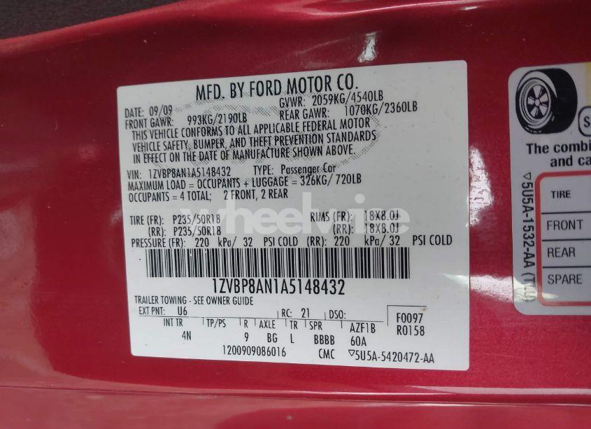 Photo 9 of 2010 Ford Mustang V6/V6 PREMIUM (VIN 1ZVBP8AN1A5148432)