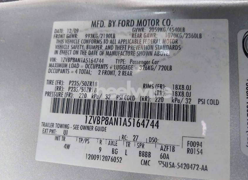 Photo 9 of 2010 Ford Mustang V6/V6 PREMIUM (VIN 1ZVBP8AN1A5164744)