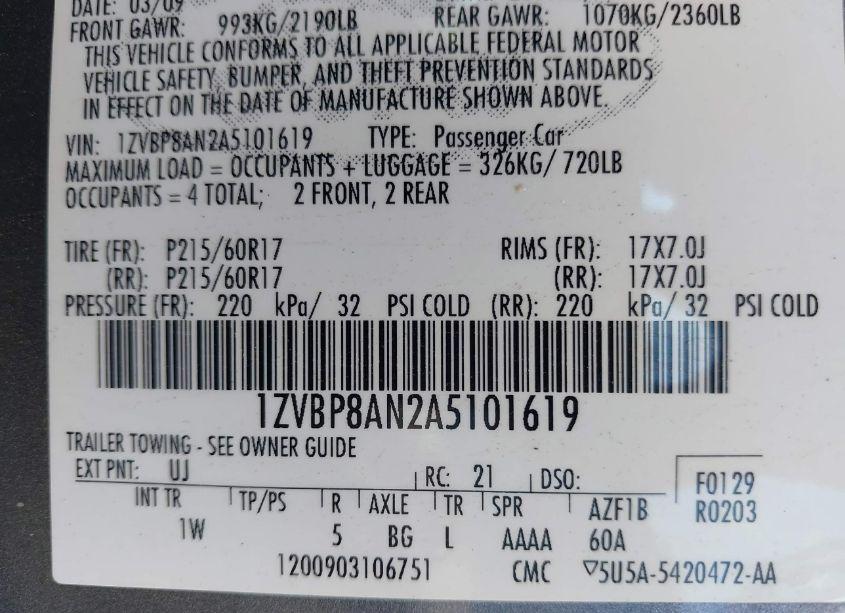 Photo 9 of 2010 Ford Mustang V6 (VIN 1ZVBP8AN2A5101619)