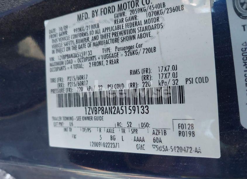 Photo 9 of 2010 Ford Mustang V6/V6 PREMIUM (VIN 1ZVBP8AN2A5159133)