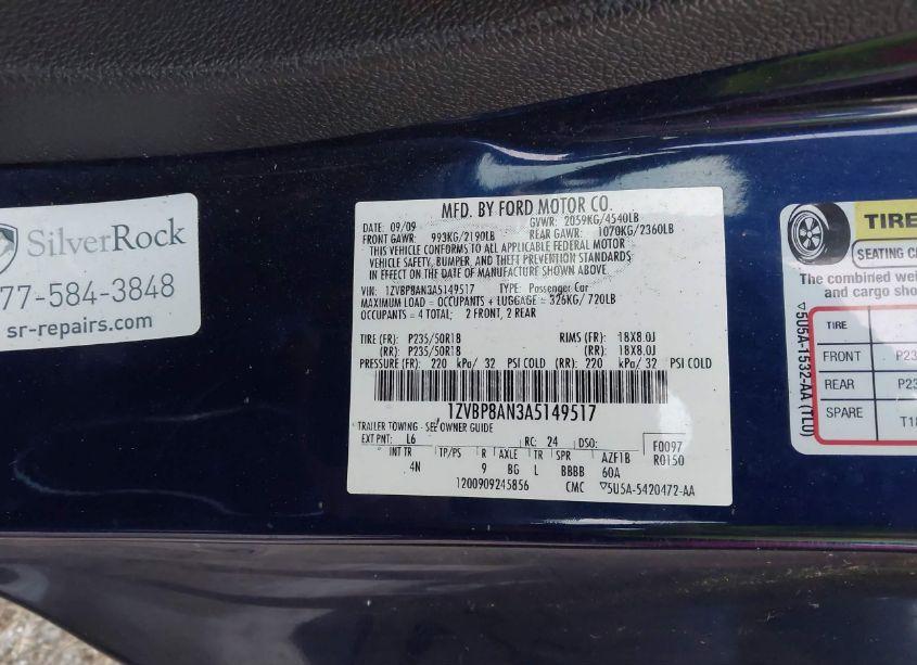 Photo 9 of 2010 Ford Mustang V6/V6 PREMIUM (VIN 1ZVBP8AN3A5149517)