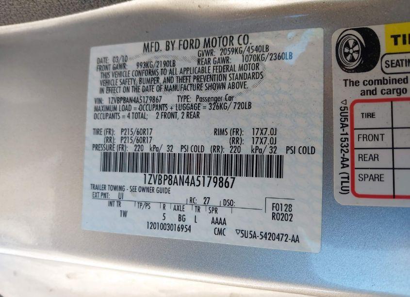 Photo 9 of 2010 Ford Mustang V6/V6 PREMIUM (VIN 1ZVBP8AN4A5179867)