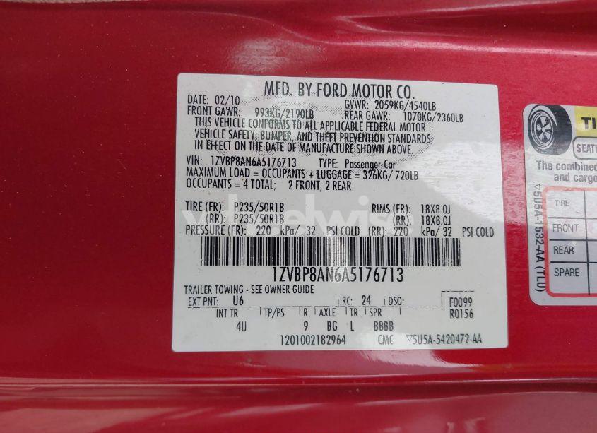 Photo 9 of 2010 Ford Mustang V6/V6 PREMIUM (VIN 1ZVBP8AN6A5176713)