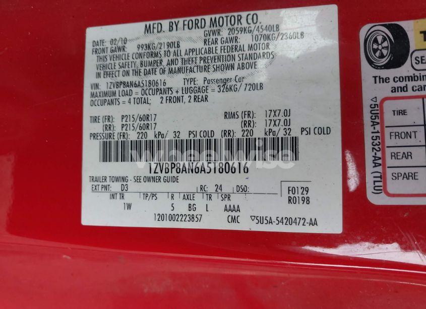 Photo 9 of 2010 Ford Mustang V6 (VIN 1ZVBP8AN6A5180616)