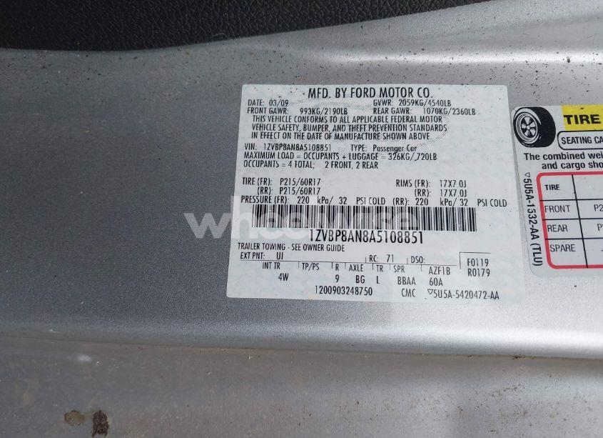 Photo 9 of 2010 Ford Mustang V6 PREMIUM (VIN 1ZVBP8AN8A5108851)