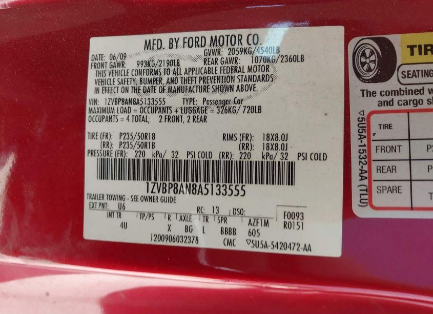 Photo 9 of 2010 Ford Mustang V6/V6 PREMIUM (VIN 1ZVBP8AN8A5133555)