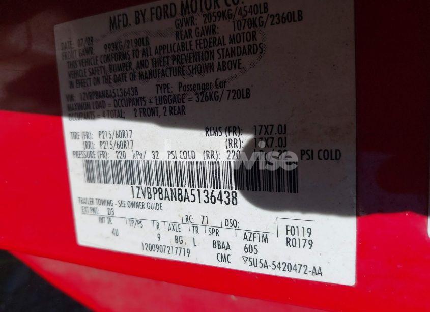 Photo 9 of 2010 Ford Mustang V6/V6 PREMIUM (VIN 1ZVBP8AN8A5136438)