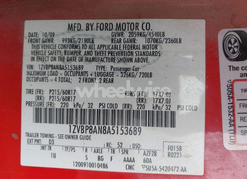 Photo 9 of 2010 Ford Mustang V6/V6 PREMIUM (VIN 1ZVBP8AN8A5153689)