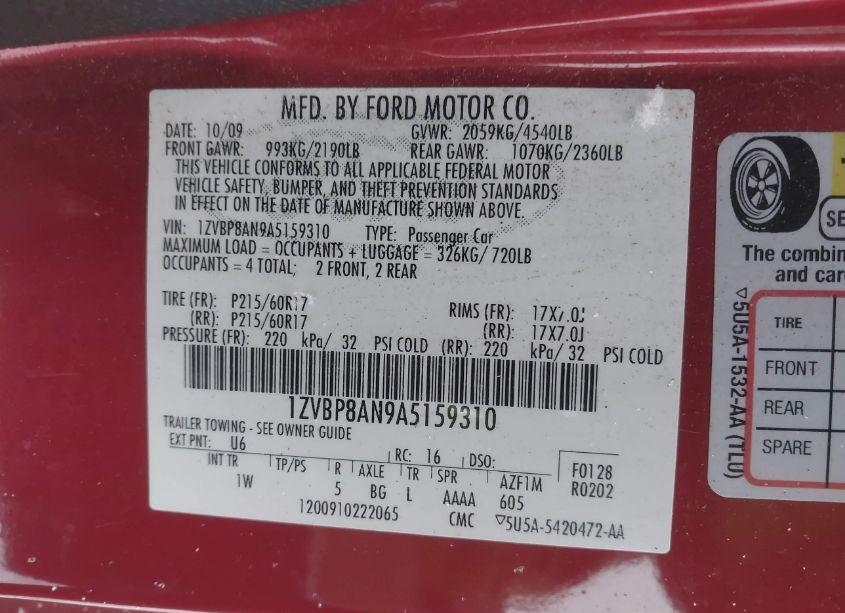 Photo 9 of 2010 Ford Mustang V6/V6 PREMIUM (VIN 1ZVBP8AN9A5159310)