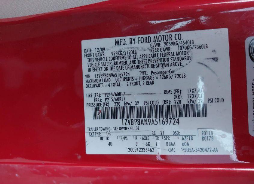 Photo 9 of 2010 Ford Mustang V6/V6 PREMIUM (VIN 1ZVBP8AN9A5169724)