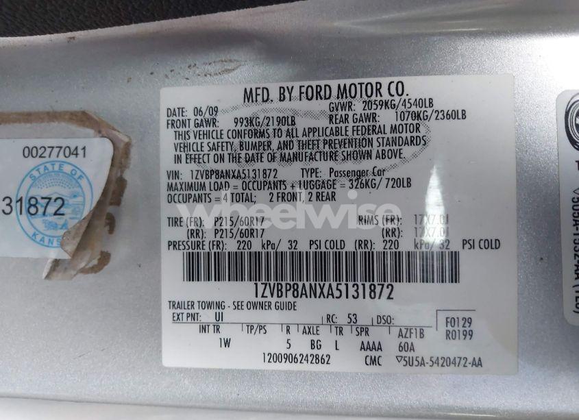 Photo 9 of 2010 Ford Mustang V6/V6 PREMIUM (VIN 1ZVBP8ANXA5131872)