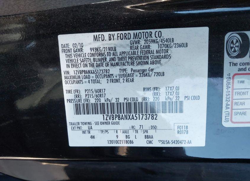 Photo 9 of 2010 Ford Mustang V6/V6 PREMIUM (VIN 1ZVBP8ANXA5173782)