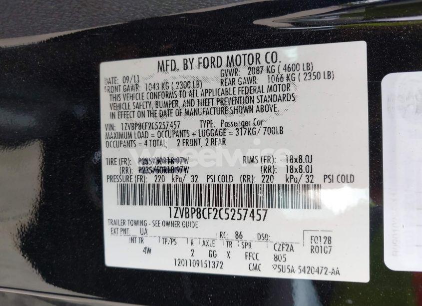 Photo 9 of 2012 Ford Mustang GT PREMIUM (VIN 1ZVBP8CF2C5257457)