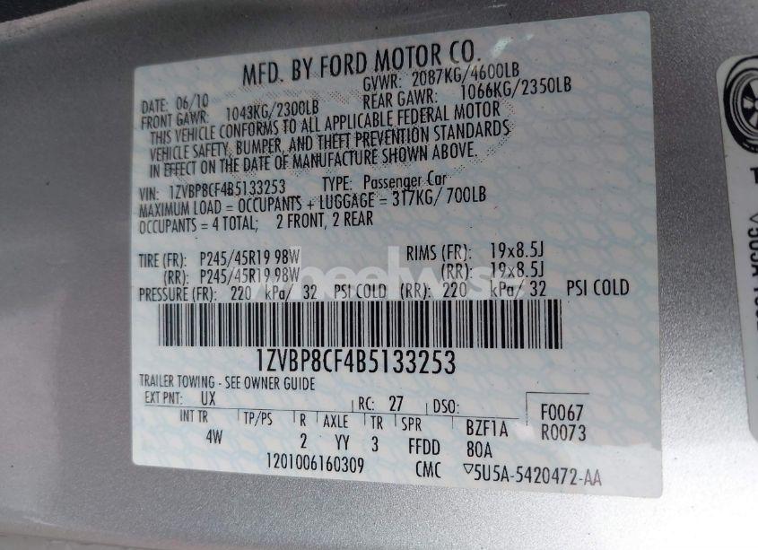 Photo 9 of 2011 Ford Mustang GT PREMIUM (VIN 1ZVBP8CF4B5133253)